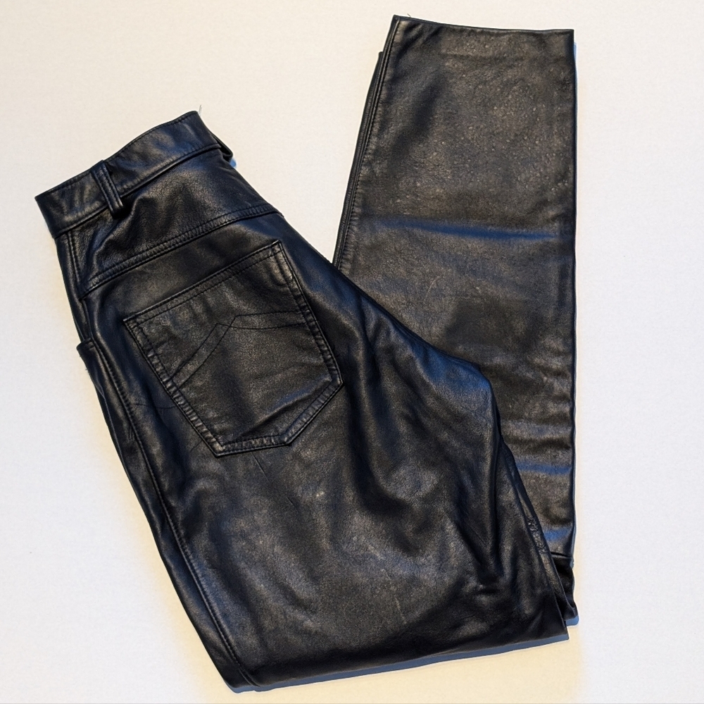 Vintage Black Leather Hight Waist Mom Pants Size Large